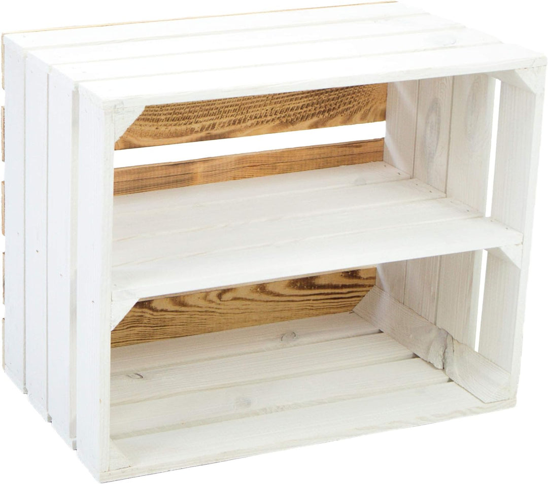 3er Set Holzkisten Paula weiss mit geflammten Boden 50x40x30cm Johanna Aufbewahrungsbox Aufbewahrung