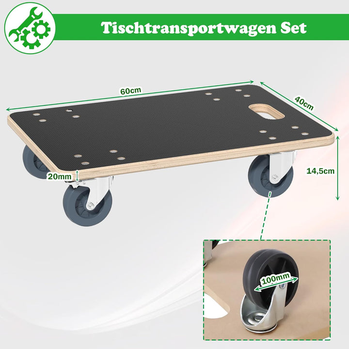 SUBTLETY Rollbrett Transportwagen Transporthilfe mit 4 Rollen 60x40x14,5cm Tischtransportwagen Möbel