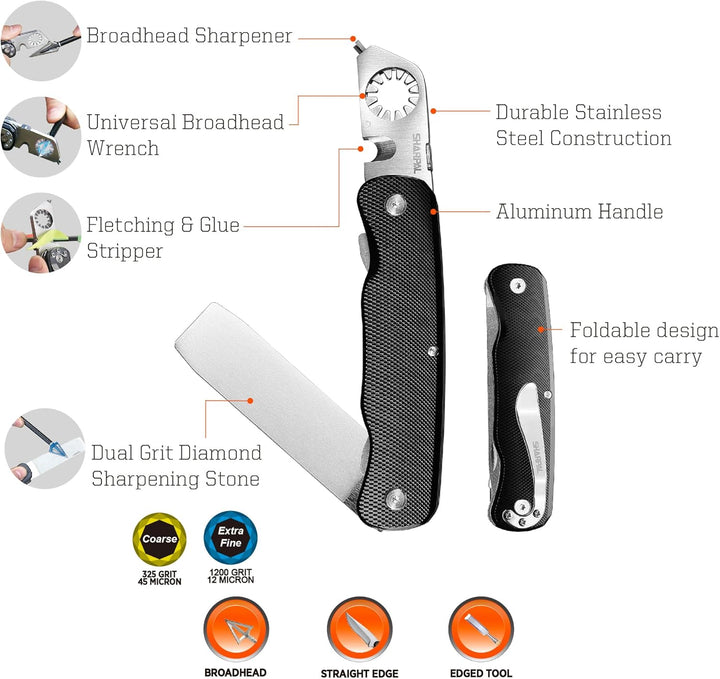 SHARPAL 179N 5-In-1 Pfeilspitzen Schärfer Spitzer Schärfen mit Schlüssel & Befiederung Stripper, Dia