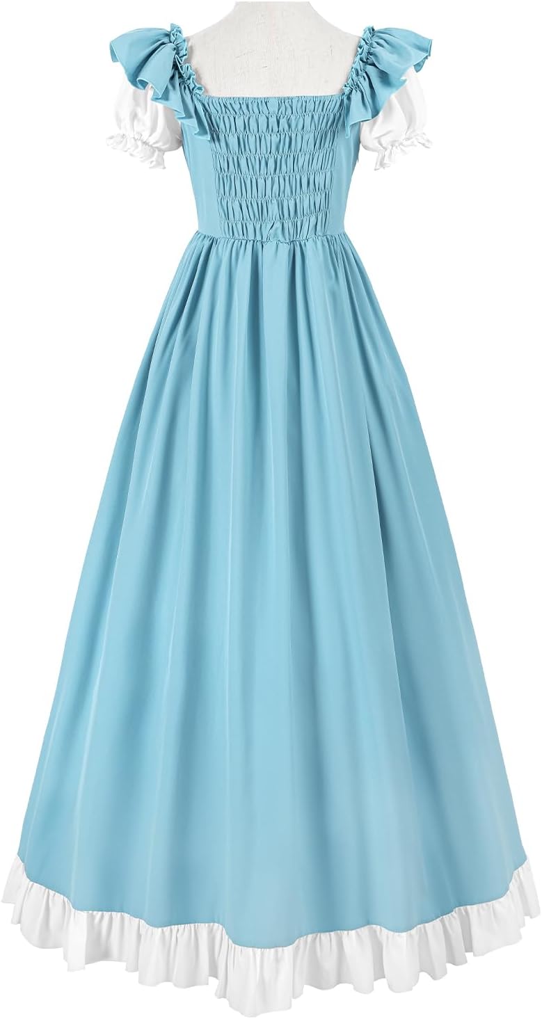CR ROLECOS Renaissance Kleid Kurzarm Mittelalter Kleidung Damen Puffärmel Viktorianisches Ballkleid