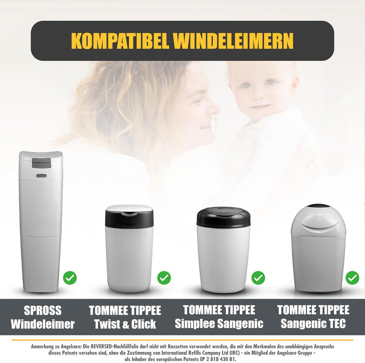 REVERSED® 10 Stück Nachfüllfolie für Windeleimer - Kompatibel mit Tommee Tippee Twist & Click Angelc