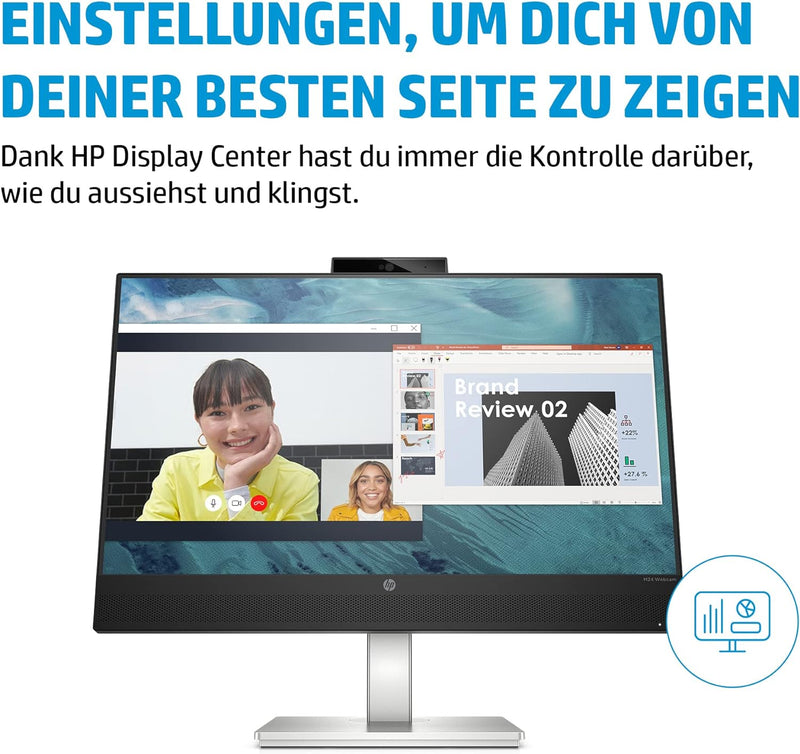 HP M24 Webcam Monitor - 24 Zoll Bildschirm, Full HD IPS, 75Hz, 5ms Reaktionszeit, AMD FreeSync, HDMI