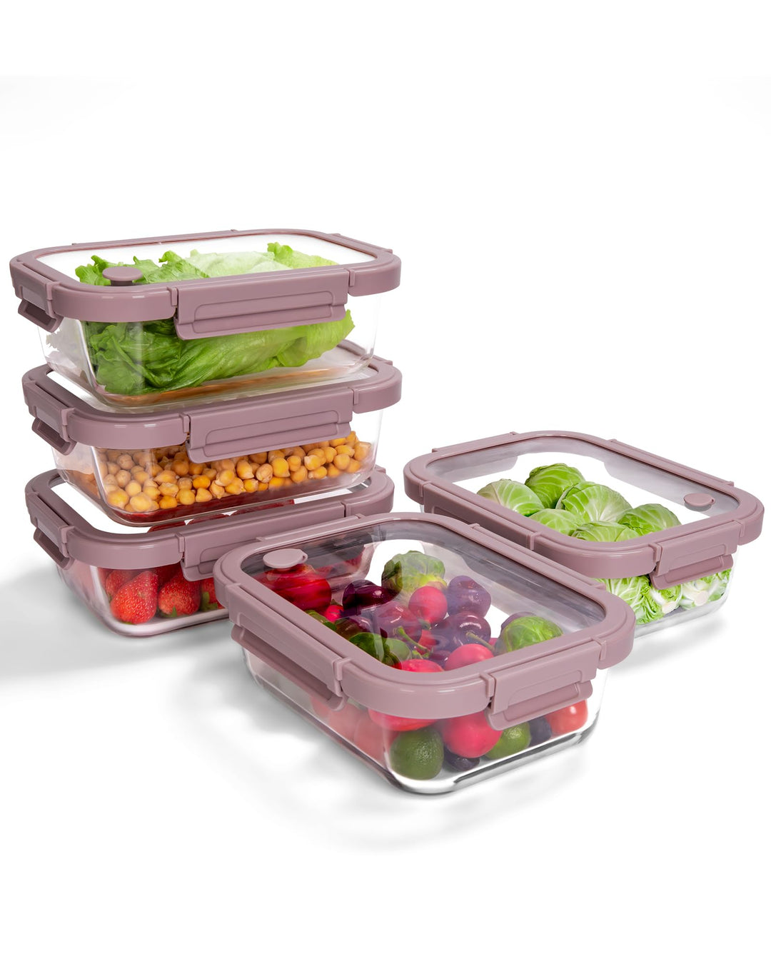 5er-Pack Borosilikatglasbehälter mit gehärtetemDeckel, 1040 ml / 4,4 Tassen, luftdichtes Mahlzeiten-