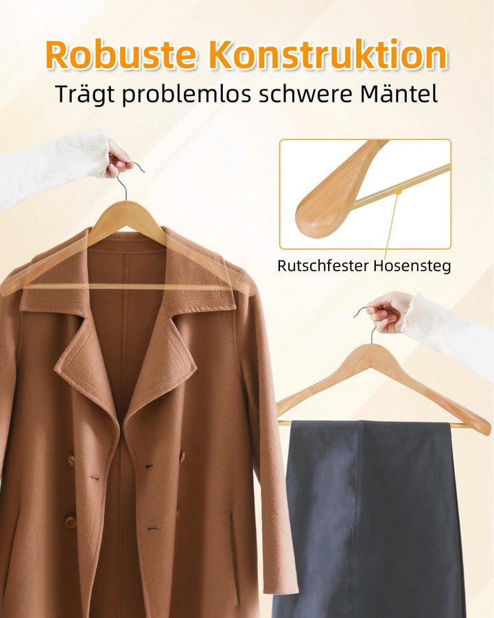 Hangerman Kleiderbügel aus natürlichem Holz, 10 Stück, Kleiderbügel aus Holz, für Jacken, Oberbeklei