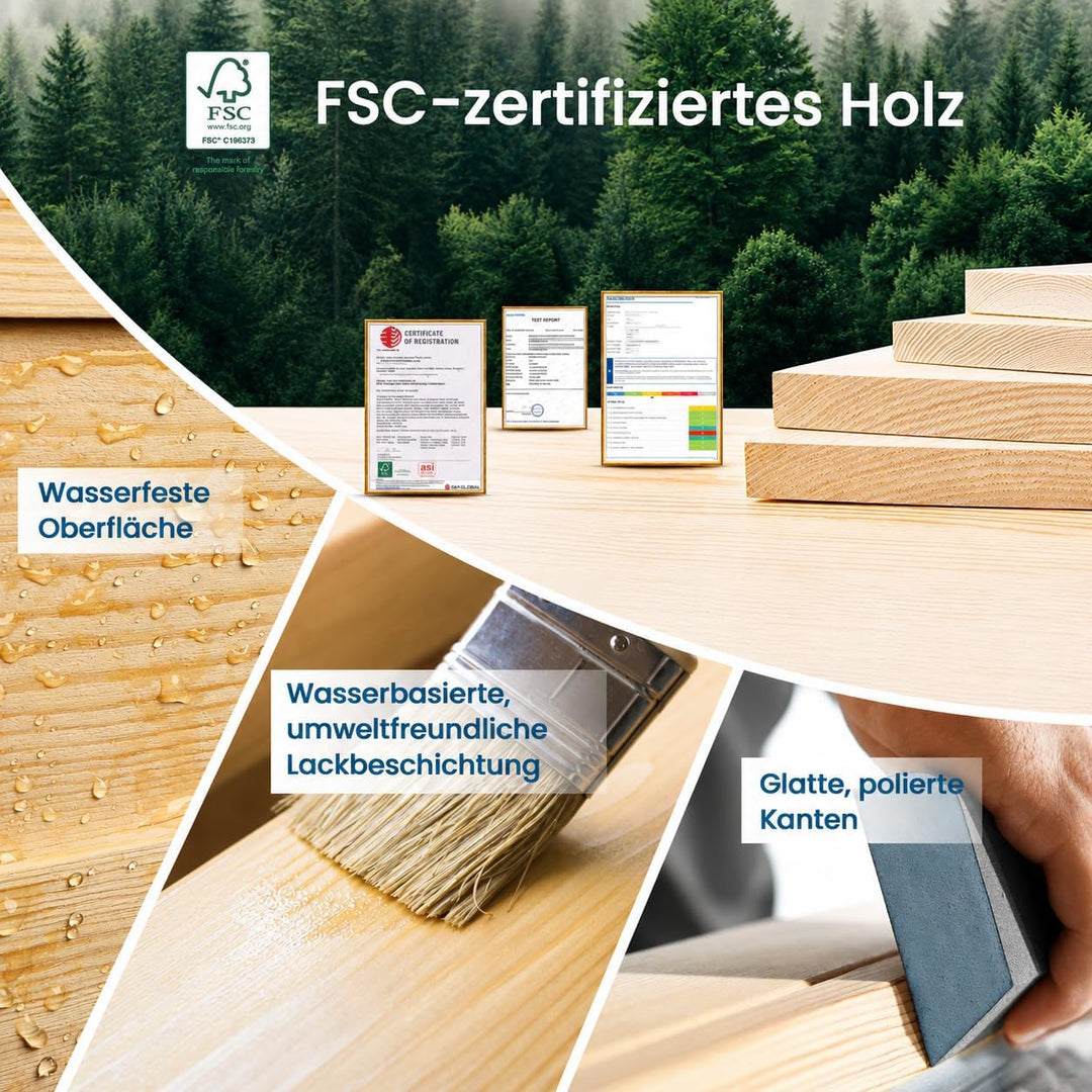 BlueWood Matschküche Kinder Outdoor – FSC Holz Küche mit Wasserhahn, Spielbecken &amp; Stauraum für Gart