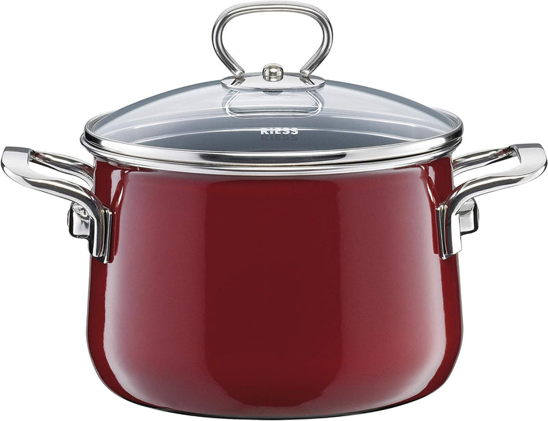 Riess, 0703-008, Fleischtopf mit Glasdeckel, NOUVELLE, ROSSO EXTRA STARK, Durchmessser 20 cm, Höhe 2