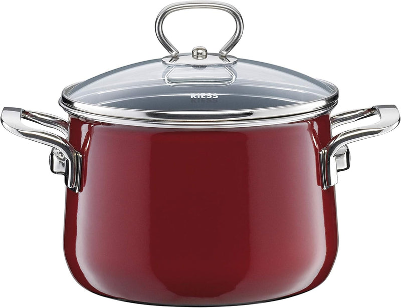 Riess, 0701-008, Fleischtopf mit Glasdeckel, NOUVELLE, ROSSO EXTRA STARK, Durchmessser 16 cm, Höhe 1