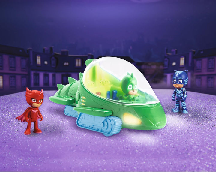 Simba 109402152 - PJ Masks Deluxe Geckomobil, Licht und Sound, 27cm, mit Spielfigur 8cm, Schwanz und
