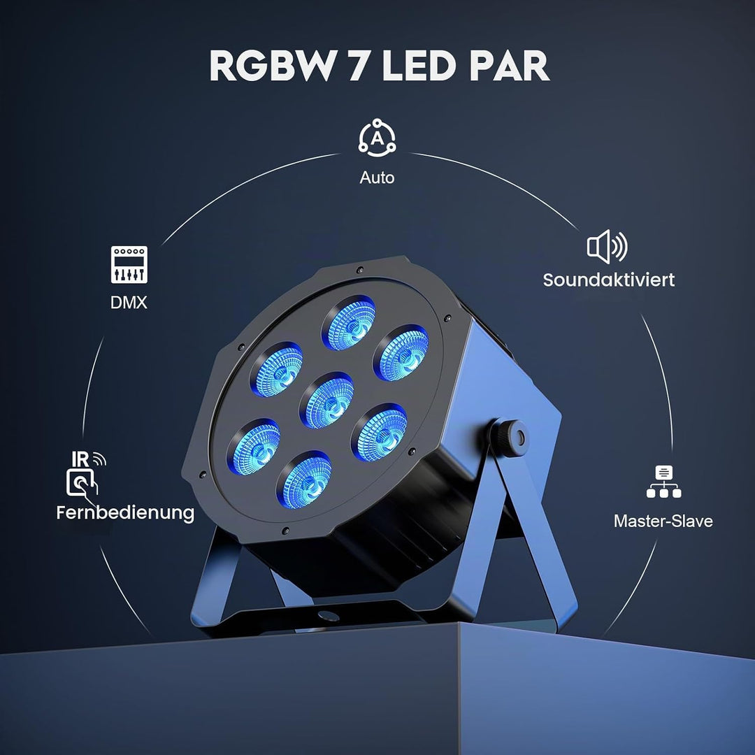 SEBRUANC RGBW LED Par Scheinwerfer, 4PCS 7 LED Strahler Bühnenlicht mit Fernbedienung 8 Modi Disco L