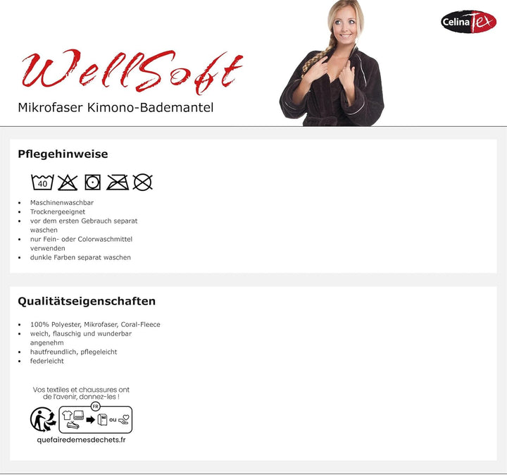 CelinaTex WellSoft Bademantel Kimono Damen Herren M weiss Mikrofaser Morgenmantel Coral-Fleece Sauna