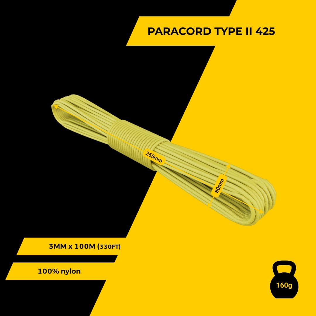 EdcX 3mm Nylon Paracord 425 (15, 30, 50 und 100m) - Typ II, 100% Nylonseil, 3 Litzen Seil, 3mm Nylon