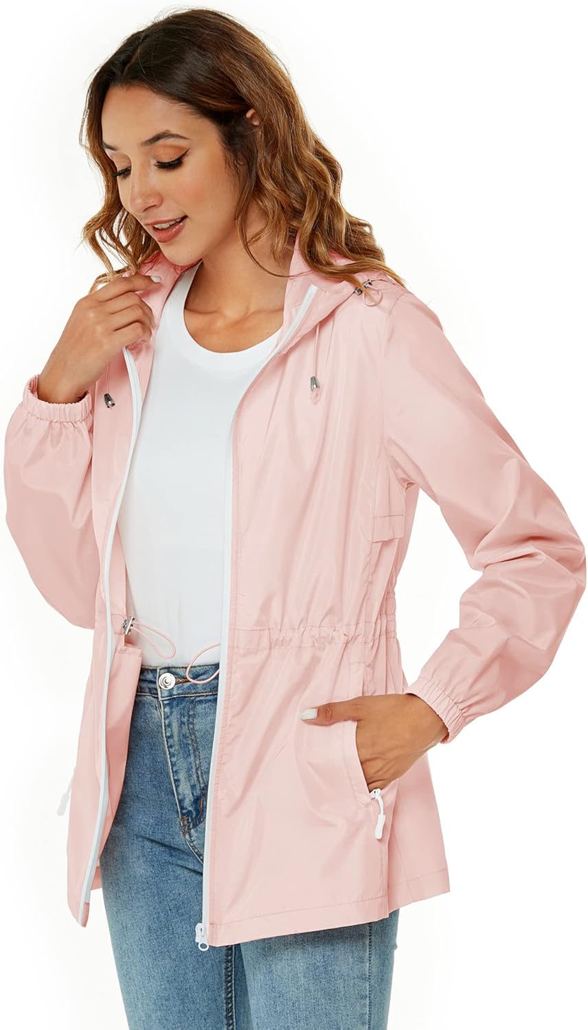 Rapbin Regenjacke Damen Wasserdicht Atmungsaktiv Leicht Outdoorjacke Windbreaker Packbare Regenmante