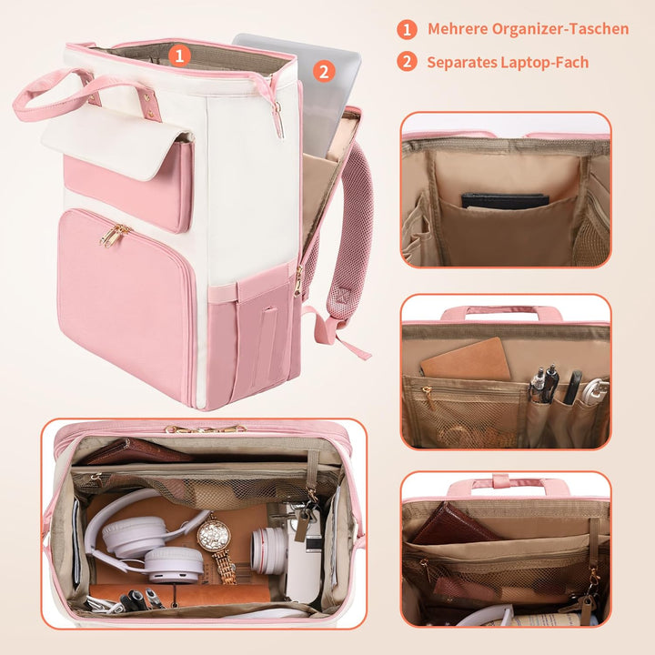 BERTASCHE Lunch Rucksack, Laptop Rucksack Damen 15,6 Zoll mit Isoliertes Kühltasche, 2-in-1-Arbeitsr
