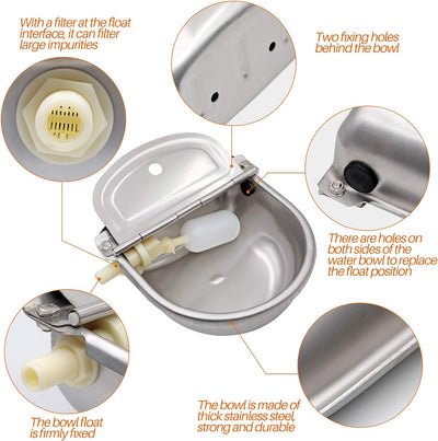 Edelstahl Automatische Rinderwassertrog mit Verstellbarem Schwimmerventil für Kuh Pferd Ziege Schafe
