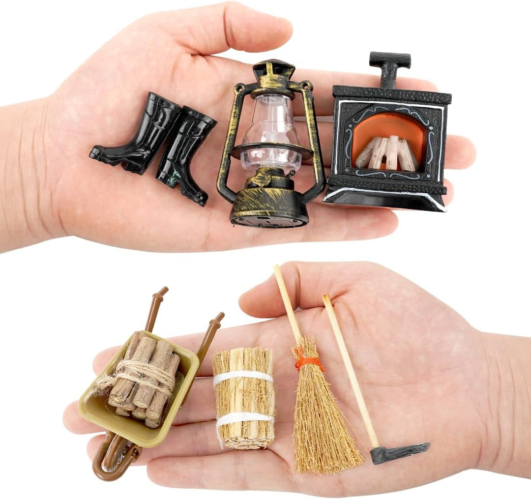 Wichtel Zubehör Kamin, 8pcs Miniatur Puppenhaus Zubehör Set, Wichtel Kamin, Wichtel Weihnachte Möbel