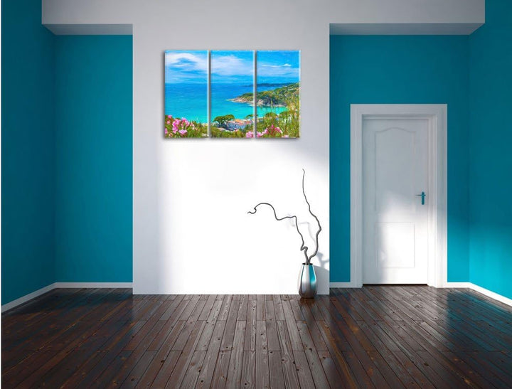 Pixxprint Panorama an der Toskana / 3-Teilig/Gesamtmass 120cm Leinwandbild bespannt auf Holzrahmen/W