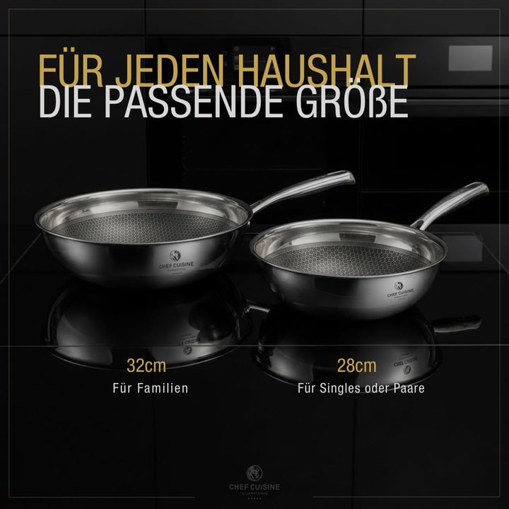 Chef Cuisine Wokpfanne 28 cm – Edelstahl Wok mit Honeycomb-Keramikbeschichtung Fusion Pro II, PFAS-f