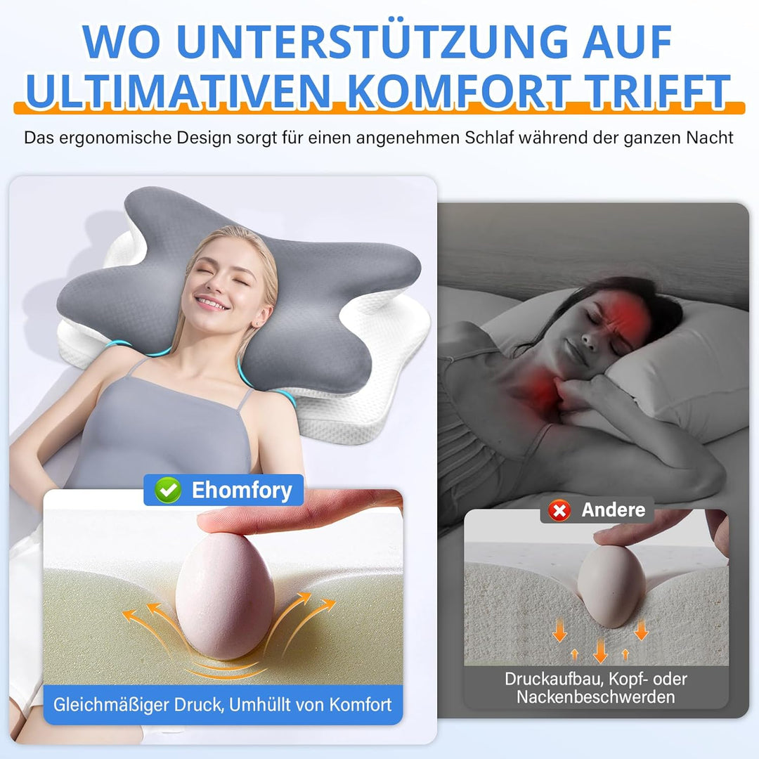 Ehomfory Nackenkissen Kopfkissen Nackenstützkissen Memory Foam Kissen, Ergonomisches Seitenschläferk