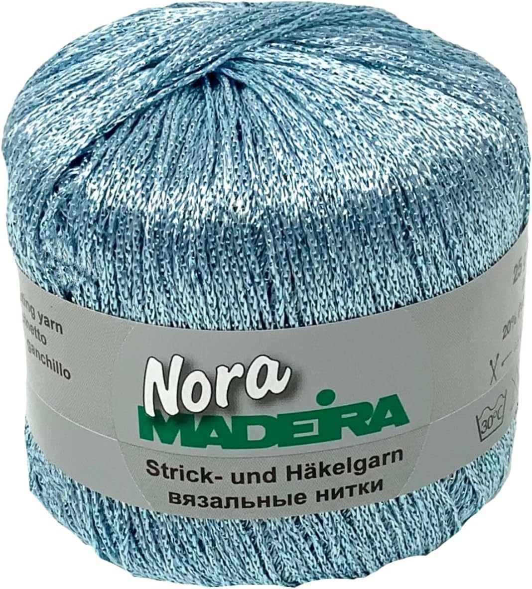 Häkelgarn Glitzergarn Strickgarn metallisiertes Haekelgarn Madeira Nora 5x25g Farbe 333 hellblau, 33