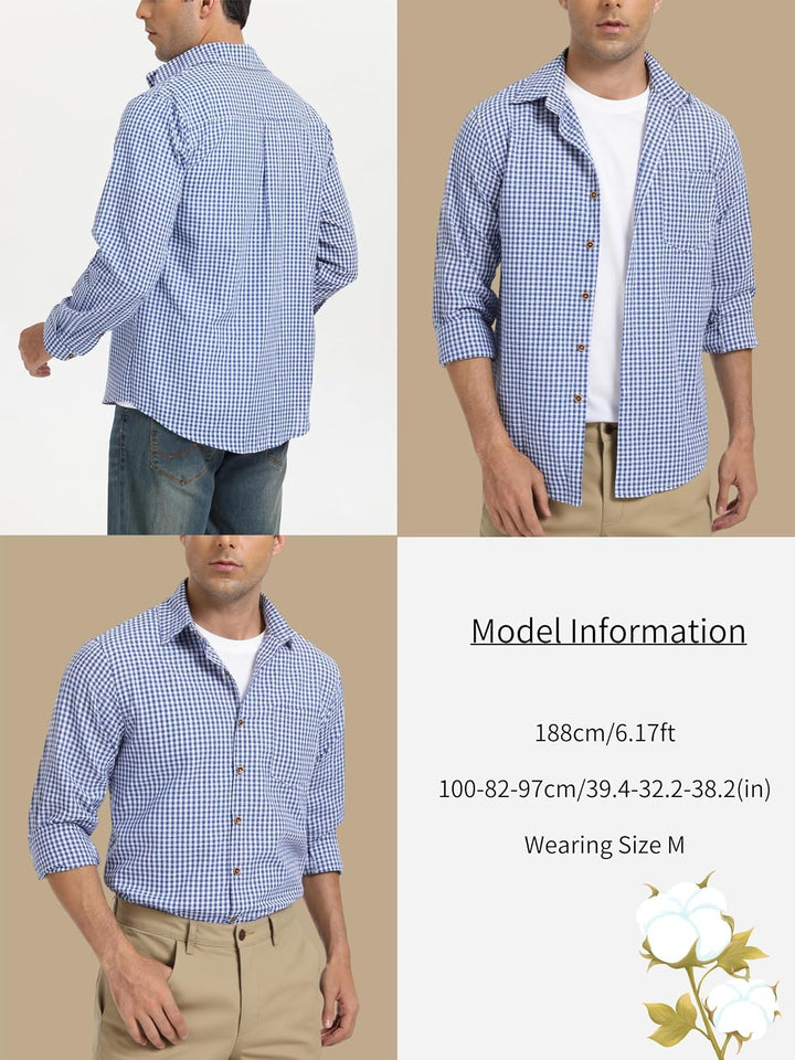 Yukiuiny Herren Holzfällerhemd 100% Baumwolle Langarm Kariertes Hemd Casual Button Down Flanell Frei
