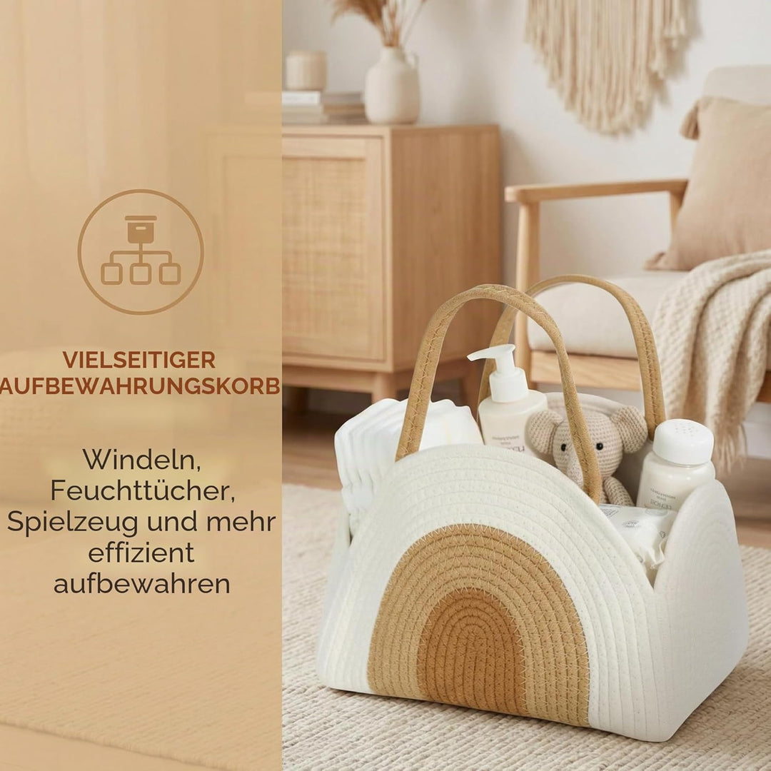 Wickeltasche Organizer Baumwollseilkorb Baby Windel Caddy Korb Tragbar mit robusten Griffen & abnehm
