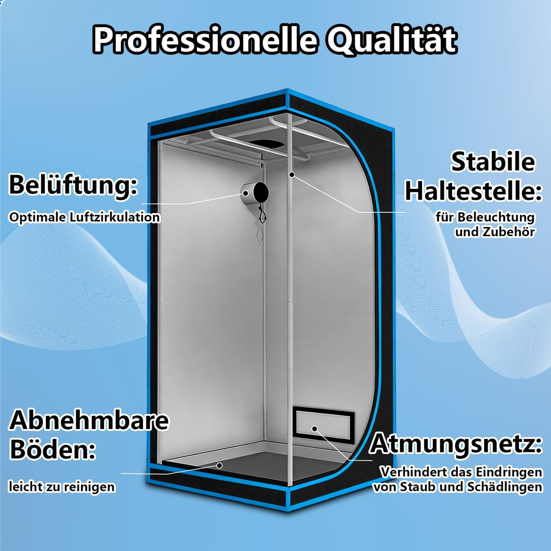 Growzelt 75x75x180 cm, Reflective Inner Film, 1680D Opaque Oxford Fabric with Viewing Window and Bot