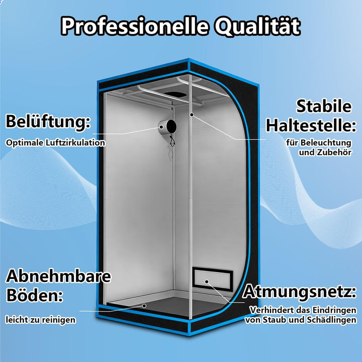Growzelt 75x75x180 cm, Reflective Inner Film, 1680D Opaque Oxford Fabric with Viewing Window and Bot