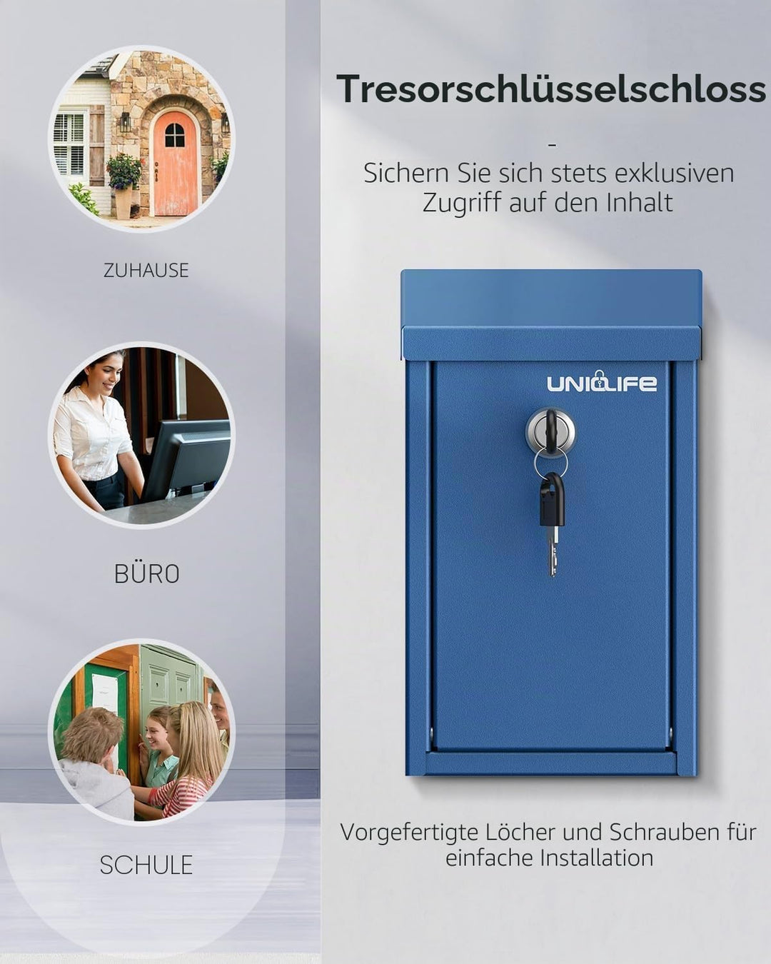 Uniclife Schlüsselbox für Aussenbereich Metall Spendenbox mit Zahlenschloss Sicherer Briefkasten mit