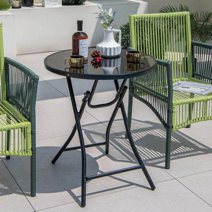 KOMFOTTEU Klappbarer Gartentisch, runder Balkontisch Ø 59 cm, Klapptisch mit Tischplatte aus gehärte