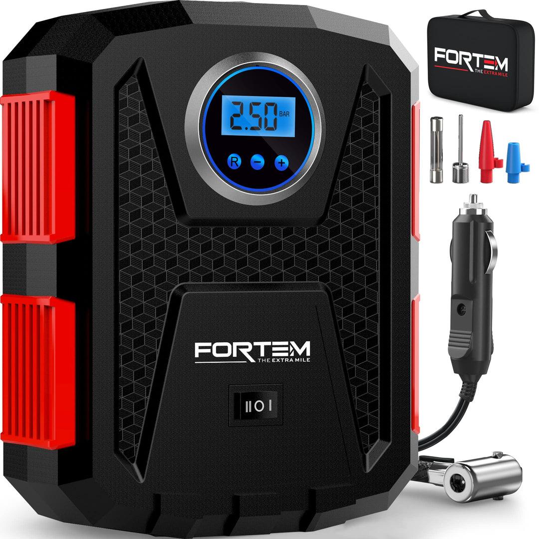 FORTEM Tragbarer Kompressor Autoreifen, Kompressor Fahrrad, 12V Autoreifen Pumpe und Fahrradpumpe El