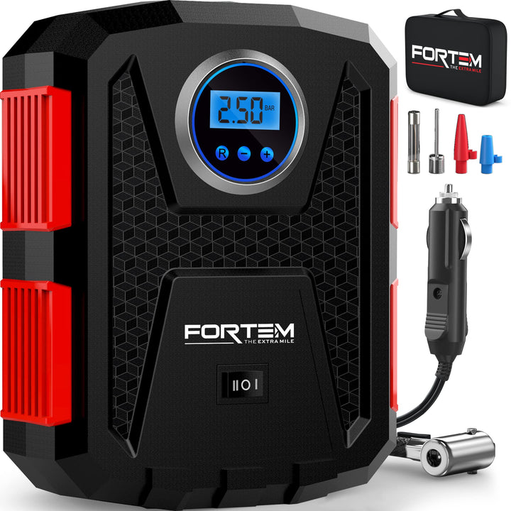 FORTEM Tragbarer Kompressor Autoreifen, Kompressor Fahrrad, 12V Autoreifen Pumpe und Fahrradpumpe El