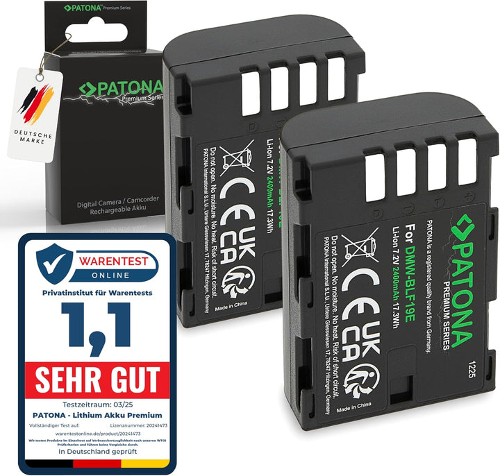 PATONA 2X Premium DMW-BLF19 E Akku 2400mAh Ersatzakku kompatibel mit Panasonic Lumix DC-G9 G9L G9EG