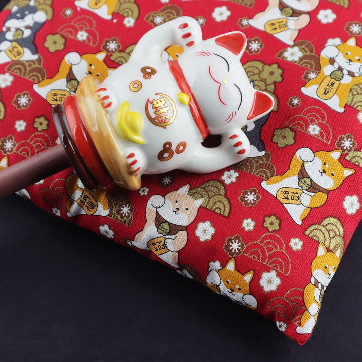 Freak Scene Glückskatze Maneki-Neko Winkekatze Krone Porzellan 26cm weiss winkende Katze Lucky cat