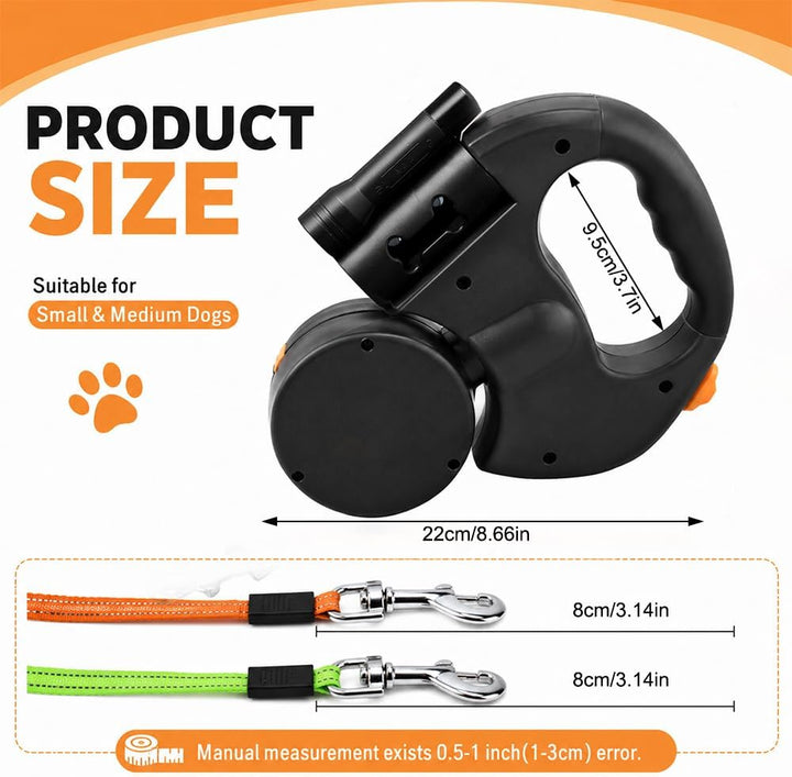 Doppelte Einziehbare Hundeleine, 3M Flexible Einziehbare Hundeleine Doppelleine fur Zwei Hunde mit L