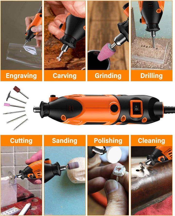 Akdomart Multifunktionswerkzeug, 200W Rotationswerkzeug, Rotary Tool Set con 135 Zubehör, 6 Einstell