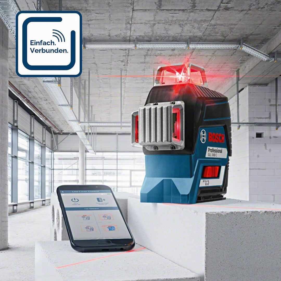 Bosch Professional Linienlaser GLL 3-80 C (m. App-Funktion, roter Laser, Innenbereich, max. Arbeitsb