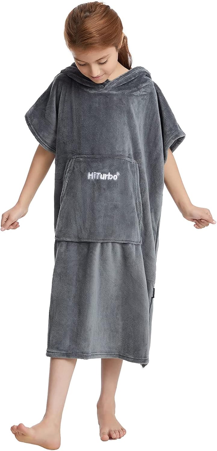 Hiturbo Kinder Wickelmantel, Handtuch Poncho Bademantel Robe mit Kapuze, für Strand, Schwimmen, Surf
