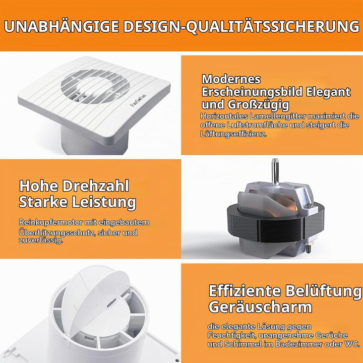 FanGoFast Badlüfter 100mm, 120m³/h Abluftventilator Leiser mit Rücklaufklappe, Leistungsstarke Wandv