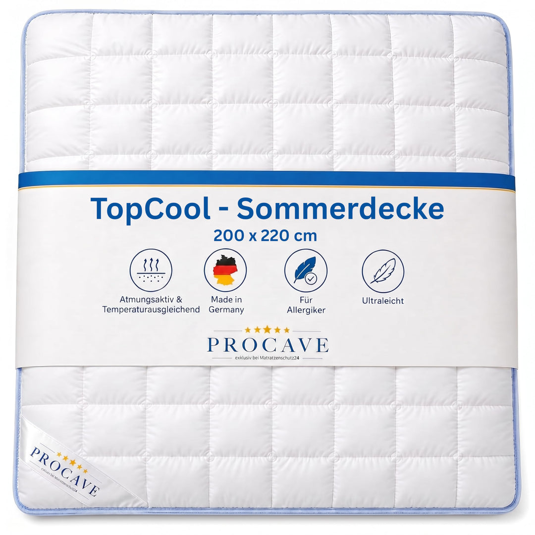 PROCAVE TopCool Qualitäts-Bettdecke für den Sommer 200x220cm, Soft-Komfort-Bettdecke, kochfeste Step