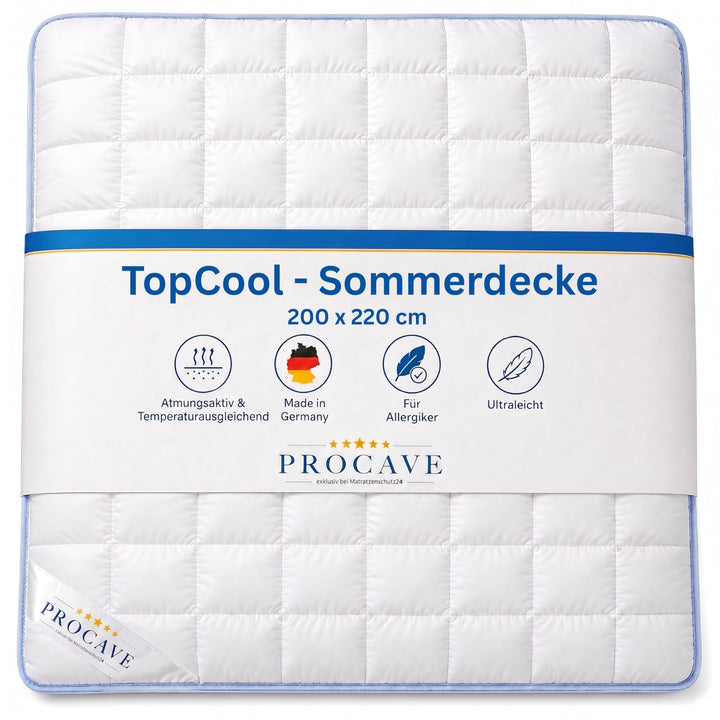 PROCAVE TopCool Qualitäts-Bettdecke für den Sommer 200x220cm, Soft-Komfort-Bettdecke, kochfeste Step