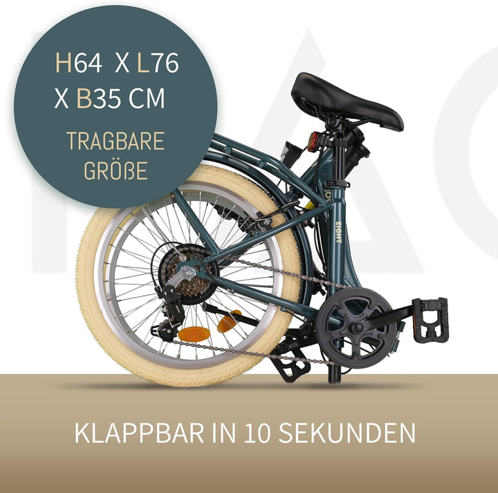 PACTO-Eight Hochwertiges Faltrad 27cm Stahlrahmen 20 Zoll Doppelwandige Aluminiumfelgen 6 Gang Shima
