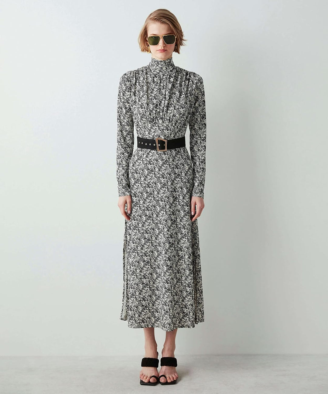 IPEKYOL Damen Floral Print Knitted Dress 42 Off White, 42 Off White