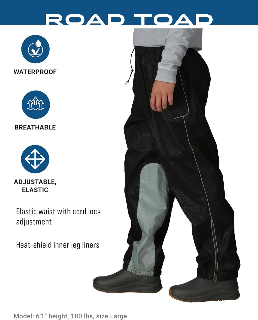 frogg toggs Herren Hose Road Toad Regenhose, Reflektierend, Wasserdicht 3XL Schwarz, 3XL Schwarz