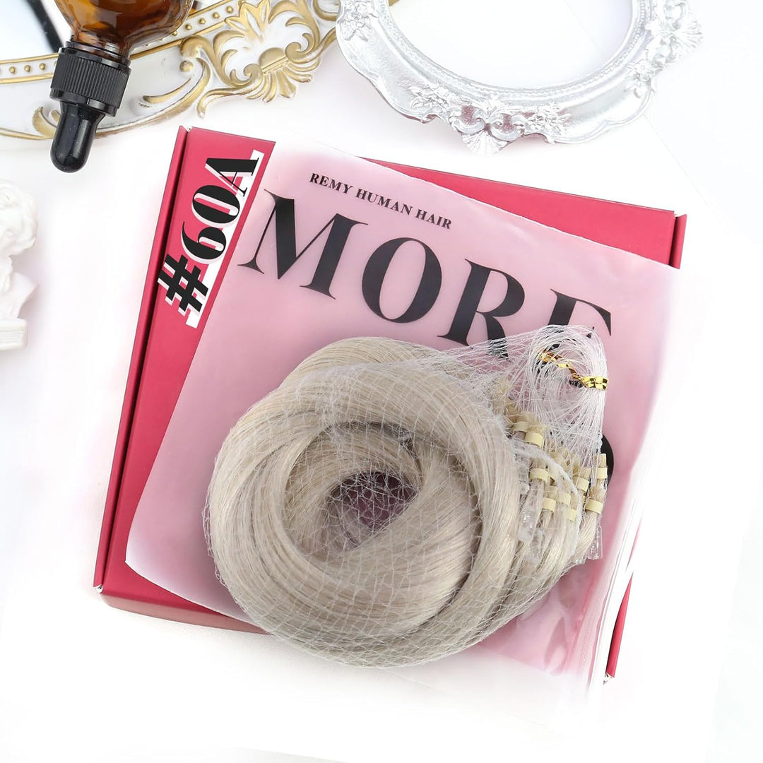 Moresoo Microring Extensions Echthaar Blond Haarverlängerung Microring Echthaar Remy 35 cm Weissblon