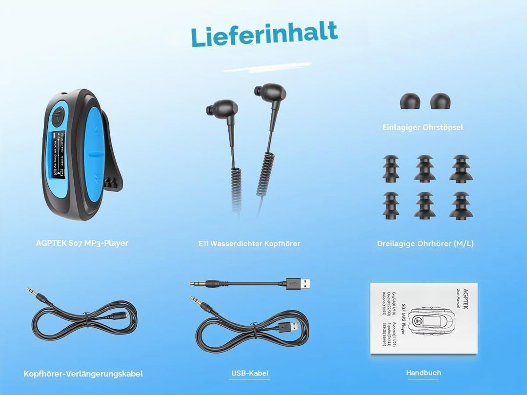 AGPTEK IPX8 Wasserdicht MP3 Player, 8GB HiFi MP3 Musik Player zum Schwimmen und Laufen, mit wasserdi