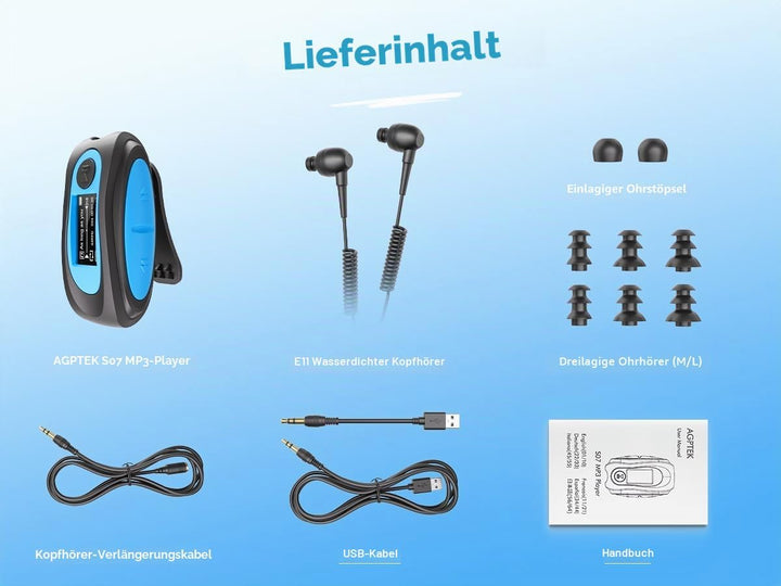 AGPTEK IPX8 Wasserdicht MP3 Player, 8GB HiFi MP3 Musik Player zum Schwimmen und Laufen, mit wasserdi