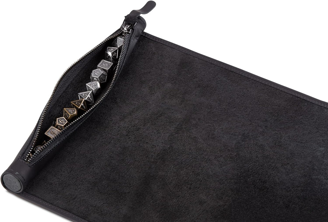 Melia Games RPG Würfelmatte zum Rollen inklusive Würfel Set - handgefertigte Würfelunterlage aus Ech