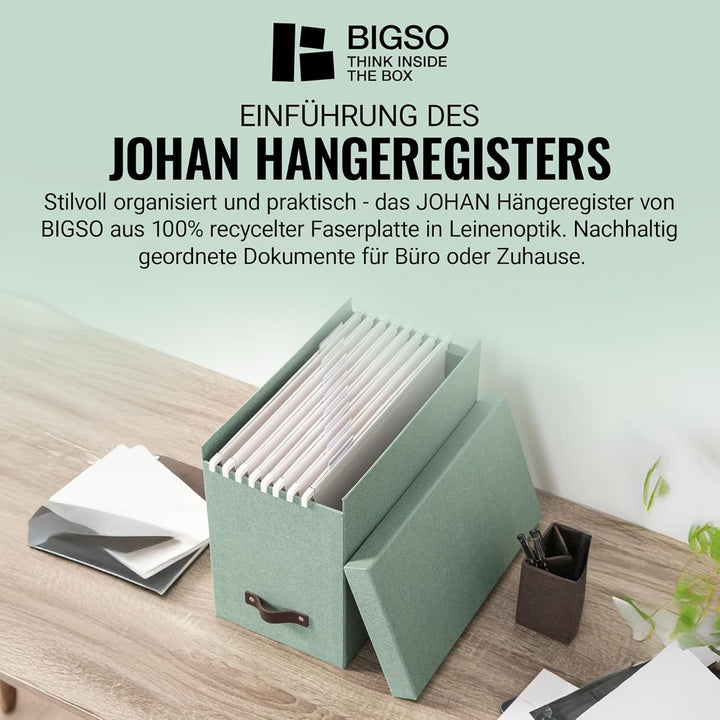 BIGSO JOHAN Hängeregisterbox A4 – Hängemappenbox mit Deckel und Griff – Schreibtischablage für Hänge