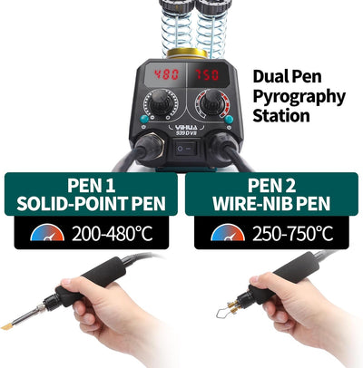 YIHUA 939D-VII brandmalerei-Werkzeug Holzbrennstift-Set Station 2-in-1 Solid-Point 200-480°C (mit Te