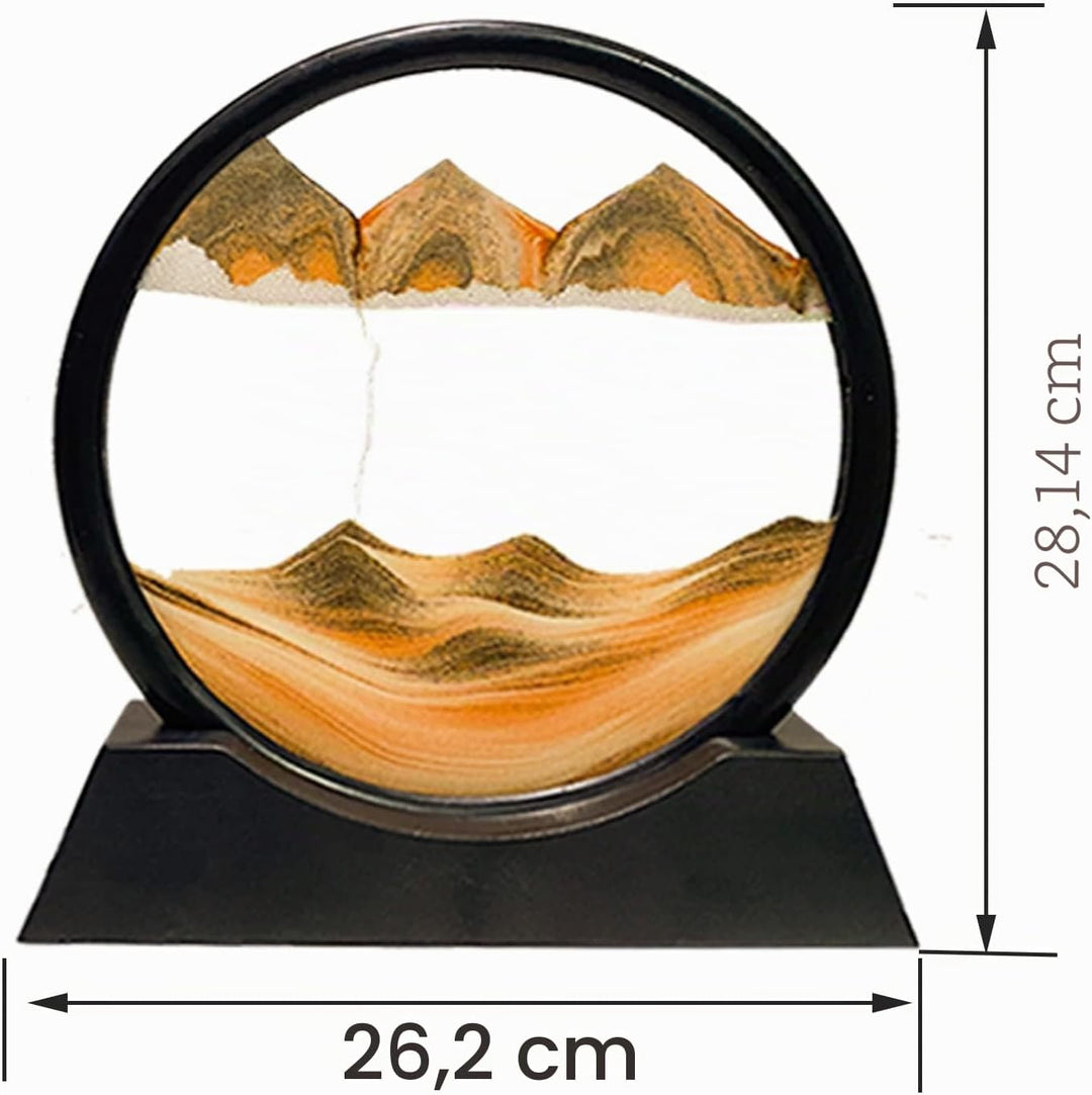 Yuomiker Dynamisch 3D Sandbilder zum Drehen, Fliessende Sandmalerei runder Glas Rahmen, Bewegtes San